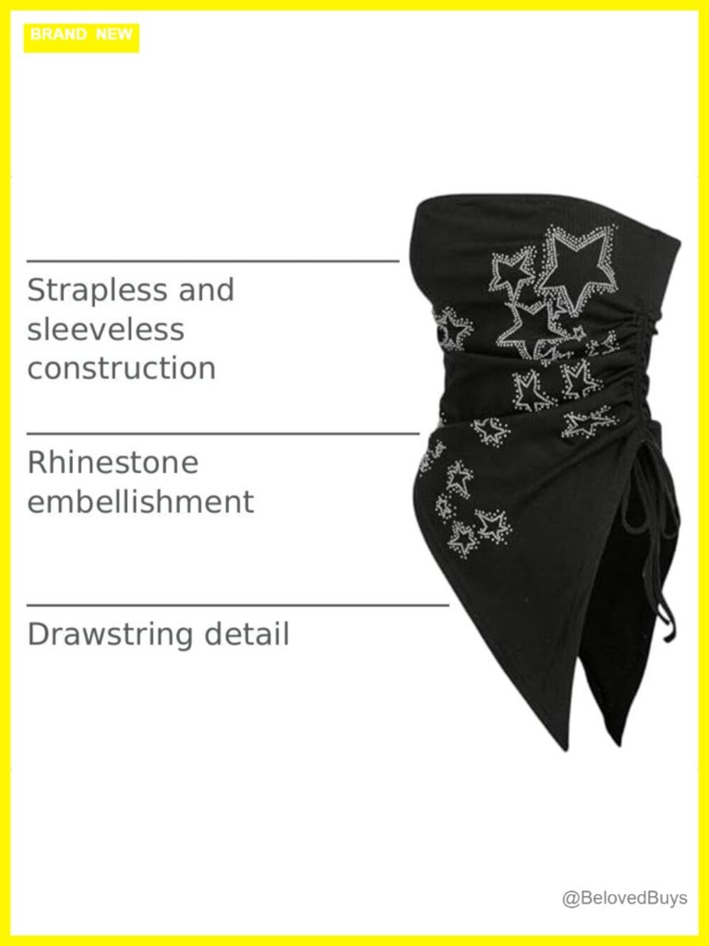 Plus Size Ruched Asymmetrical Star Tube Top Rhinestone Strapless Y2K - Picture 3 of 5
